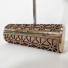 JIMMY CHOO Strass Cetim Cilíndrico Bolsa de Embreagem Bolsa de Festa Bolsa de Mão Dourada comprar usado  Enviando para Brazil