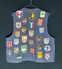 Colete jeans masculino jaqueta jeans sem mangas colete vintage feito à mão patches países comprar usado  Enviando para Brazil