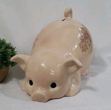 Cofrinho grande vintage rosa cauda encaracolada cerâmica floral leitão gordinho RARO *LEIA, usado comprar usado  Enviando para Brazil