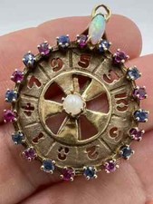 Pingente de roda de roleta móvel vintage ouro 14kt opala pérola safira rubi comprar usado  Enviando para Brazil