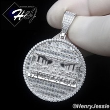 PINGENTE REDONDO MASCULINO SÓLIDO PRATA ESTERLINA 925 ICY BLING CZ ÚLTIMA CEIA JESUS*SP485 comprar usado  Enviando para Brazil