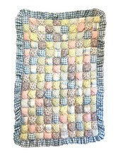 Colcha de retalhos feita à mão bolha puff berço azul borda Gingham 51 x 34 comprar usado  Enviando para Brazil