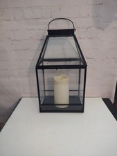 Lanterna de vela sem chama pendurada em metal e vidro preto com alça comprar usado  Enviando para Brazil