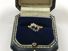 Anel Vintage Safira e Diamante Ouro 9 quilates Crossover 1985 - Tamanho L 1/2, usado comprar usado  Enviando para Brazil