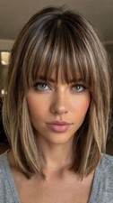 Usado, Peruca Ombre Ash Brown Highlight Bob com Bangs 100% cabelo humano peruca frontal de renda comprar usado  Enviando para Brazil