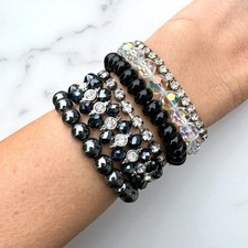 Lote de joias vintage de cristal AB com pilha de pulseira de vidro preto com strass comprar usado  Enviando para Brazil
