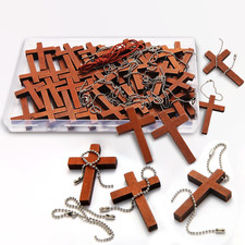 Cruz de bolso de madeira - 70 berloques e 70 correntes, pingentes de madeira natural comprar usado  Enviando para Brazil