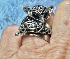 Anel FOX ajustável vintage tom prata e strass preto comprar usado  Enviando para Brazil
