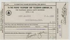 EE. UU. Recibo Roseberg The Pacific Telephone and Telegraph Co. 1912 Ref 40134 segunda mano  Embacar hacia Mexico