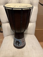 DJEMBE DRUM BONGO CONGO 16" PINTURA ESCULPIDA À MÃO MADEIRA ABORÍGENE AFRICANA comprar usado  Enviando para Brazil