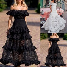 Vestido longo feminino de renda fora do ombro babados em camadas transparente swing dress comprar usado  Enviando para Brazil