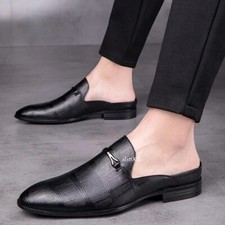 Sandálias masculinas respiráveis de couro real costas abertas salto baixo chinelo sapatos mulas, usado comprar usado  Enviando para Brazil