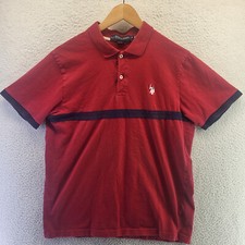 Camisa polo masculina listrada azul vermelha média logotipo pônei branco EUA Assn Ralph Lauren comprar usado  Enviando para Brazil