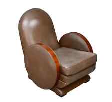 Sillón estilo Art Deco de cuero marrón y nogal segunda mano  Embacar hacia Mexico