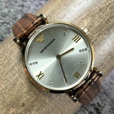 Usado, Relógio feminino Emporio Armani AR-01883 vestido couro diamante quartzo 31 mm 7" comprar usado  Enviando para Brazil
