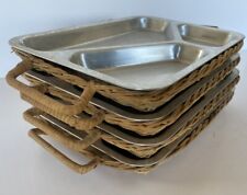 Conjunto-4 bandejas de comida vintage meados do século com vime festa ao ar livre casa de campo praia piscina comprar usado  Enviando para Brazil