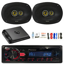Rádio MP3 AM/FM estéreo single DIN Pioneer, 2x 6x9" 450W alto-falantes de carro, amplificador com kit, usado comprar usado  Enviando para Brazil
