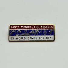 Broche de lapela esmaltado vintage 1985 Santa Monica Los Angeles World Deaf Games comprar usado  Enviando para Brazil