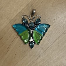 Colar de joias de prata esterlina 925 com pingente de borboleta azul verde vidro embutido comprar usado  Enviando para Brazil