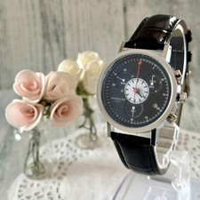 MONDAINE cronógrafo mostrador preto relógio de quartzo 36mm bateria substituída nova pulseira comprar usado  Enviando para Brazil