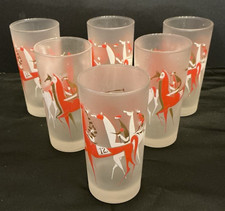 Conjunto Vintage de 6 Copos Highball MCM Libbey Frosted Longchamp Corrida de Cavalos, usado comprar usado  Enviando para Brazil