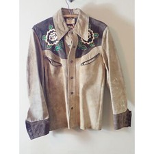 Camisa de couro Western Wear tamanho 40 marrom bordada flores camurça vintage  comprar usado  Enviando para Brazil