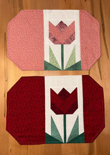 Novo conjunto de 2 tapetes de tulipa feitos à mão acolchoados vermelho e rosa - 12 x 17 polegadas, usado comprar usado  Enviando para Brazil