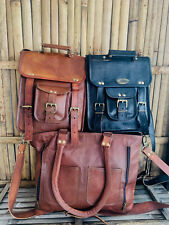 Bolsa de couro feminina 16" bolsa tote de couro feita à mão 11" bolsa preta e marrom grátis, usado comprar usado  Enviando para Brazil
