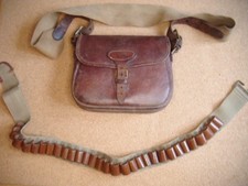 Bolsa de cartucho de cuero Payne Gallwey tiene capacidad para 75 cartuchos de 12 orificios y 30 cinturones web segunda mano  Embacar hacia Mexico
