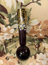 VASO DE BOTÃO DE VIDRO AMETISTA FINO COM DECORAÇÃO FLORAL ESMALTADA! comprar usado  Enviando para Brazil