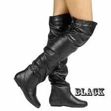 Botas femininas desleixadas acima do joelho coxa alta couro sintético liso plus size sapatos de festa comprar usado  Enviando para Brazil