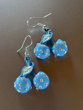 Conjunto de Brinco de Cristal Esmaltado Azul Céu Pendurado Cerejas NOVO/NÃO USADO ~ JJ23, usado comprar usado  Enviando para Brazil