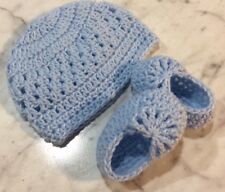 Conjunto de botas de crochê feitas à mão chapéu bebê recém-nascido 0-3 meses gorro boné azul céu comprar usado  Enviando para Brazil