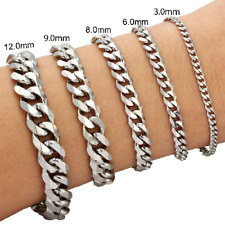 Pulseira masculina de aço inoxidável tom prata elo corrente 3/6/8/9/12/15 mm 7"-9" comprar usado  Enviando para Brazil
