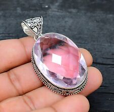 Pingente de joia de prata esterlina 925 feito à mão com pedra preciosa de quartzo rosa tamanho 2,2"" comprar usado  Enviando para Brazil