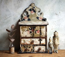 Small Antique Cabinet French Spice Drawers Distressed Wooden Folk Art Jewellery comprar usado  Enviando para Brazil