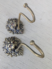 Par de ganchos vintage de latão maciço cabeça de leão olhos vermelhos cortina amarrar costas 7" comprar usado  Enviando para Brazil