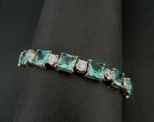 Usado, Pulseira azul pedras quadradas zircônia cúbica ouro Vermeil prata esterlina tênis  comprar usado  Enviando para Brazil