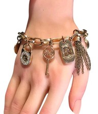 Pulseira Berloque Vintage Michael Kors Tom Dourado Chave Bloqueio Coração Borla MK... comprar usado  Enviando para Brazil