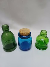 Lote de 3 frascos de vidro vintage pequenos soprados à mão (2) verde azul  comprar usado  Enviando para Brazil