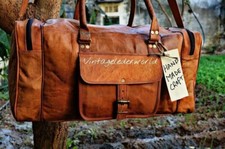 Equipaje deportivo de viaje para gimnasio bolsa de lona de fin de semana para hombre bolsa de cuero marrón genuino segunda mano  Embacar hacia Mexico