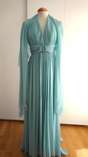 Vestido de chiffon PRONOVIAS Halterneck plisse com xale combinando - Matiz aquático - EUA 8, usado comprar usado  Enviando para Brazil