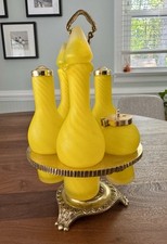 Conjunto de mesa vintage de cetim redemoinho vidro cruet em latão suporte giratório vitoriano comprar usado  Enviando para Brazil