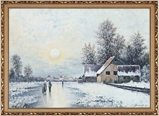 Invierno Paisaje On The Ice Rink , Oil On Lona Painting, Firmado E. Fuselaje? comprar usado  Enviando para Brazil