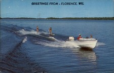 Cartão postal Florence, WI Greetings esqui aquático anos 70 barco a motor Wisconsin comprar usado  Enviando para Brazil