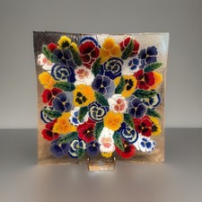 Prato de Vidro Peggy Karr 13" Pansies Quadrado Floral Arte Fundida Decoração Bandeja de Servir, usado comprar usado  Enviando para Brazil