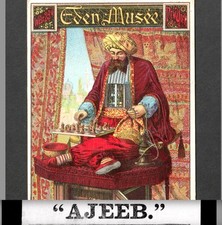 Tarjeta comercial Ajeeb Arcade © 1886 autómata de ajedrez Eden Musée Museum Circus Sideshow segunda mano  Embacar hacia Mexico