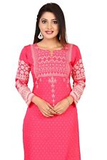 Usado, Túnica Kurti feminina pronta estampada étnica crepe seda vestido longo rosa regular comprar usado  Enviando para Brazil