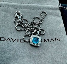 David Yurman pingente de prata esterlina 7 mm Albion e corrente de diamante azul Hampton 18, usado comprar usado  Enviando para Brazil