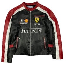 Jaqueta de motocicleta masculina Ferrari bordada vintage corrida F-1 couro listrado comprar usado  Enviando para Brazil